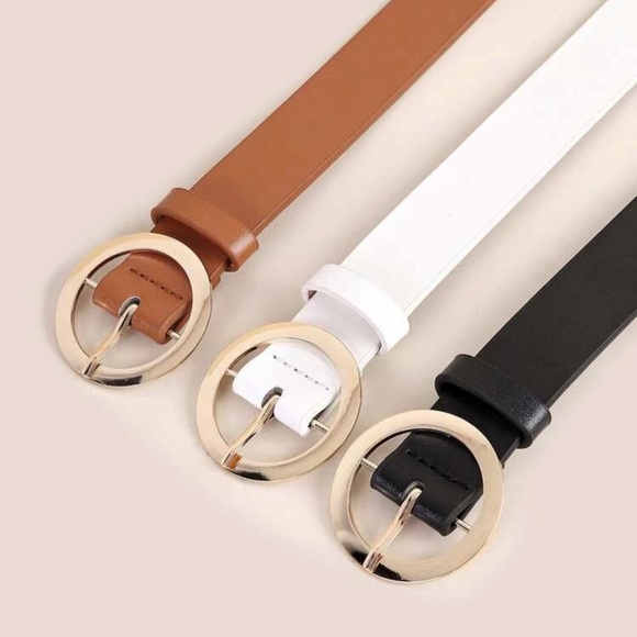 3 pack : vegan leather belts gold circle black brown white boho minimalist - Picture 3 of 3